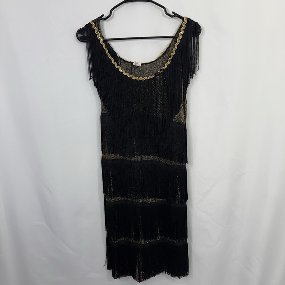 The Unbranded Brand Dresses & Skirts - Vintage Black And Gold Sequin Fringe Flapper Halloween Theater Dress‎